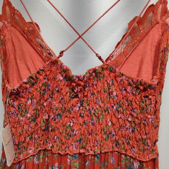 New Free People Mini Dress Women Size L Red Floral Sleeveless Ruffle Whimsical - Picture 5 of 10